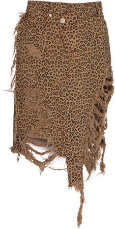 Kye Back Star Embroidery Leopard Print Denim Washing Skirt Size: 1