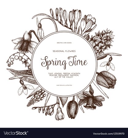 Design with hand drawn spring flowers Royalty Free Vector
