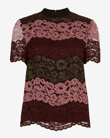Lace short sleeved top - Oxblood | Tops and T-shirts | Ted Baker UK