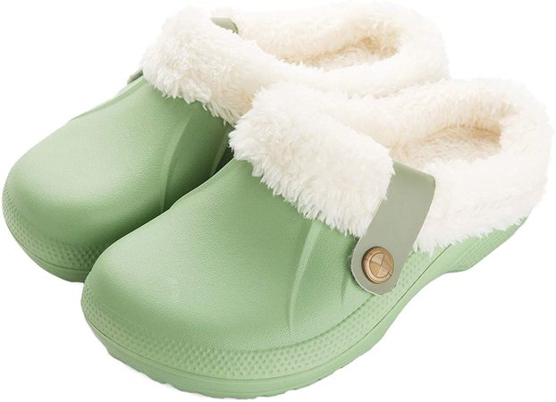 Amazon.com | ChayChax Waterproof Slippers Women Men Fur Lined Clogs Winter Garden Shoes Warm House Slippers Indoor Outdoor Mules Green | Mules & Clogs