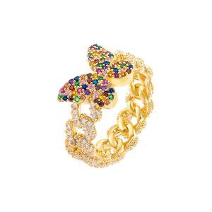 Pavé Rainbow Butterfly Chain Link Ring | Adina's Jewels