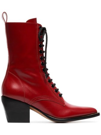 Chloé red rylee medium 60 leather boots £552 - Shop Online SS19. Same Day Delivery in London