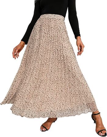Amazon.com: EXLURA Women's Floral Printed Chiffon Elastic High Waist Pleated Long Maxi Skirt : Clothing, Shoes & Jewelry