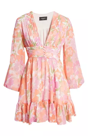 VICI Collection Floral Long Sleeve Chiffon Babydoll Dress | Nordstrom