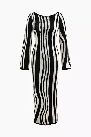 Contrast Stripe Round Neck Knit Maxi Dress – Micas