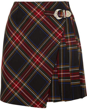 Wrap-effect Tartan Twill Mini Skirt - Navy