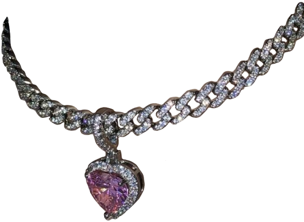 bedazzled pink heart chain choker