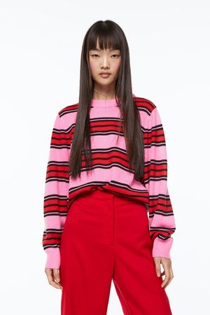 Jacquard-knit Sweater - Cerise/striped - Ladies | H&M US