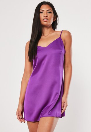 Better Together Purple Cami Duo Satin Shirt Dress | Missguided