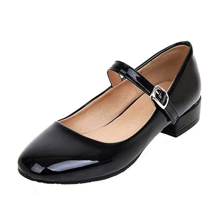 Amazon.com | Agodor Women's Flat Ankle Strap Mary Janes Work Shoes Patent Leather Casual Ballet Flats Shoes Black | Flats