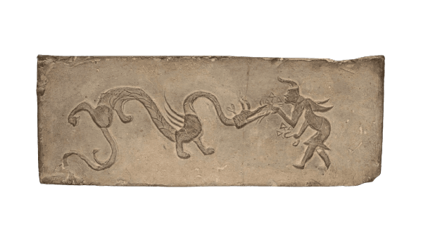 100-1 BC Panel from Model Cooking Stove, Fairy Feeding Lingzhi Fungus to a Dragon