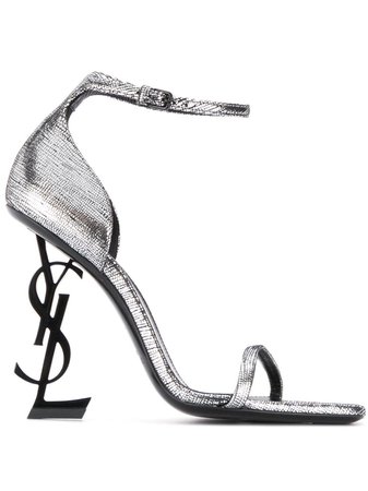 Silver Saint Laurent Opyum Monogram Heel Sandals | Farfetch.com
