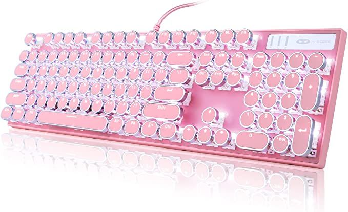Amazon.com: Typewriter Style Mechanical Gaming Keyboard, Pink Retro Punk Gaming Keyboard with White Backlit, 104 Keys Blue Switch Wired Cute Keyboard, Round Keycaps for Windows/Mac/PC : Video Games