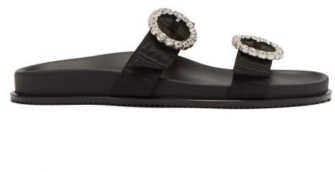 The Olga Crystal Embellished Taffeta Strap Sandals - Womens - Black