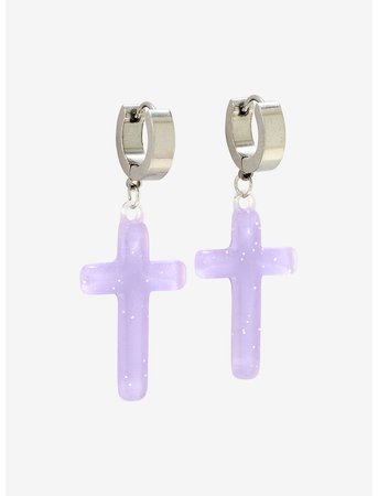 Pastel Purple Cross Mini Hoop Earrings