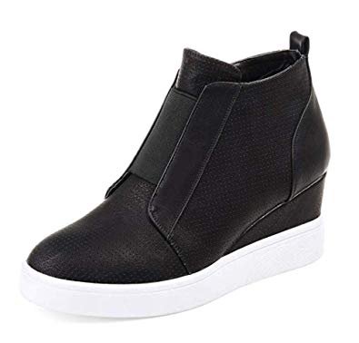 Amazon.com | Youngdemo Women Platform Sneakers, Closed Toes Wedge Shoes High Top Sports Shoes Zipper Flat Heel Booties(US-5.5M, Grey) | Fashion Sneakers