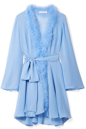 Rosamosario | Peter Pan feather-trimmed crystal-embellished silk-georgette robe | NET-A-PORTER.COM