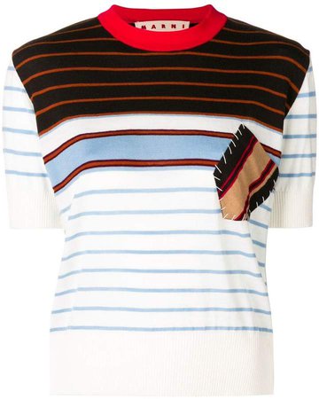 contrast-patch striped sweatshirt