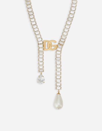 Necklace with pearls, rhinestones and DG logo in Gold for Women | Dolce&Gabbana®