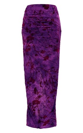 Purple Soft Touch Devore Ruched Side Maxi Skirt | PrettyLittleThing USA