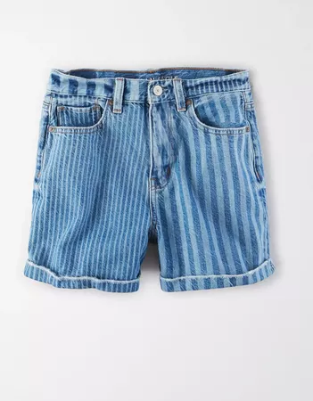 Striped Denim Mom Shorts blue