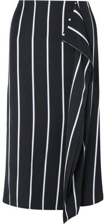 Climmie Draped Striped Twill Midi Skirt - Black