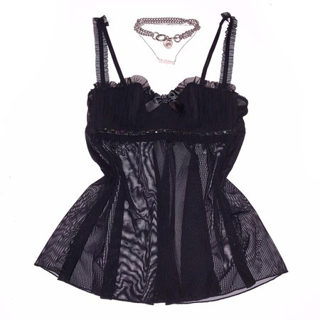 90s Vintage black mesh lingerie babydoll by... - Depop