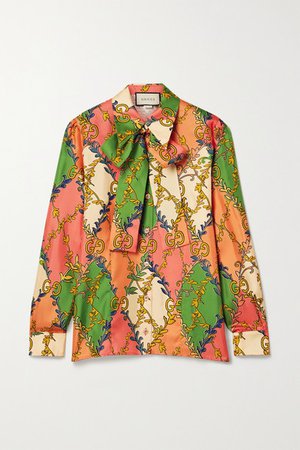 Gucci | Pussy-bow printed silk-twill blouse | NET-A-PORTER.COM