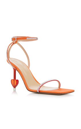 Heart-Embellished Satin Sandals By Mach & Mach | Moda Operandi