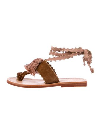 Ulla Johnson Embellished Suede Wrap-Tie Sandals - Shoes - WUL33105 | The RealReal
