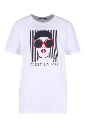 Tall French Slogan Face Print T-Shirt | Boohoo