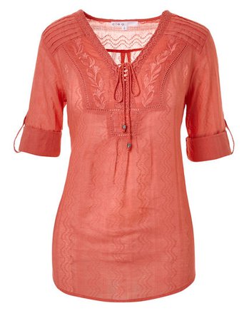 Coral Cotton Peasant Blouse | Cleo
