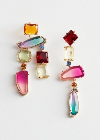 Rainbow Rhinestone Hanging Earrings - Multi Dark Red - Drop earrings - & Other Stories