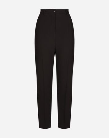 Wool pants with duchesse tuxedo band in Black for Women | Dolce&Gabbana®