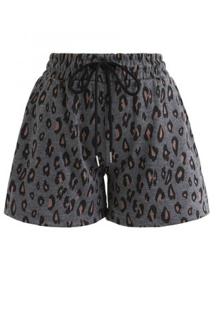 Leopard Print Drawstring Pockets Shorts in Smoke - NEW ARRIVALS - Retro, Indie and Unique Fashion