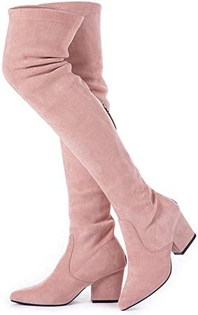 Amazon.com | N.N.G Women Boots Winter Over Knee Long Boots Fashion Boots Heels Autumn Quality Suede Comfort Square Heels US Size (6, Brown(Elastic)) | Over-the-Knee