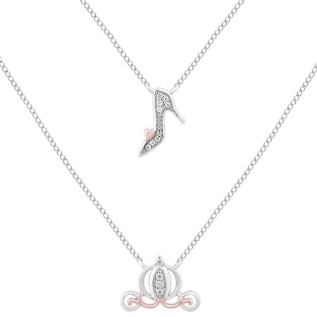 Disney Cinderella Inspired Double Chain Diamond Necklace 10K Rose Gold | Enchanted Disney Fine Jewelry