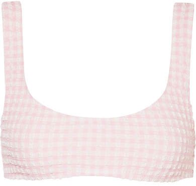 The Elle Gingham Seersucker Bikini Top - Baby pink