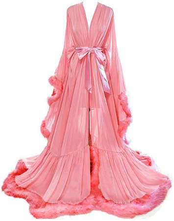 BBCbridal Women Sexy Feather Long Wedding Scarf Illusion Nightgown Robe Perspective Sheer Bathrobe Sleepwear at Amazon Women’s Clothing store