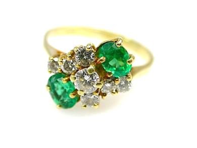 Vintage Diamond and Emerald Toi et Moi Cluster Ring