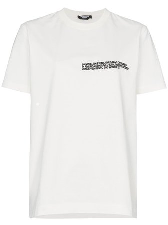 Calvin Klein 205W39nyc White Cotton Embroidered Text t Shirt - Farfetch