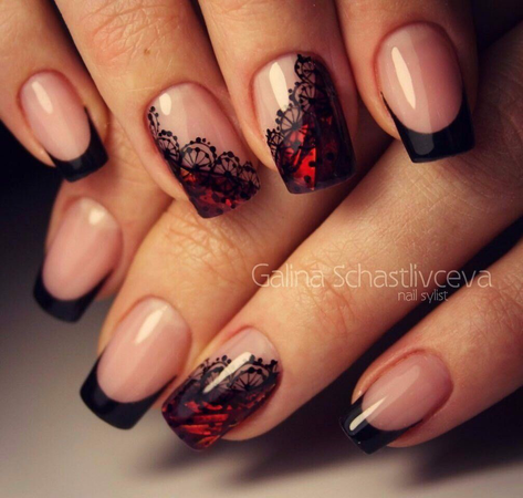 black red lace nails