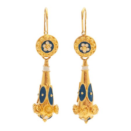 Portuguese Enamel and 19.2K Gold Dangle Earrings For Sale at 1stDibs