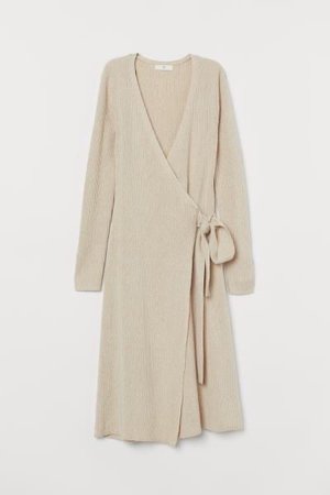 Rib-knit Wrap Dress - Light beige | H&M