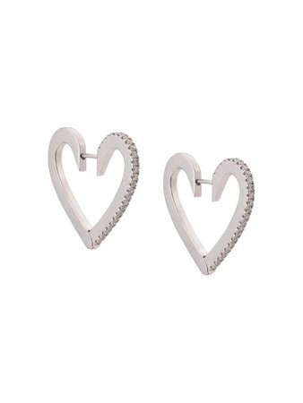 Cadar 18kt White Gold Endless Medium Diamond Heart Hoop Earrings - Farfetch