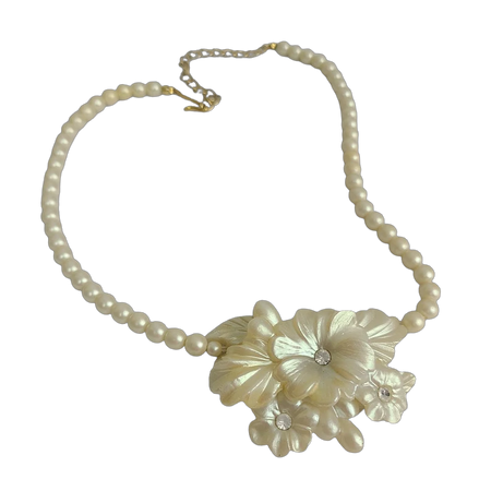 1960s Vintage Faux Pearl Flower Collar Necklace