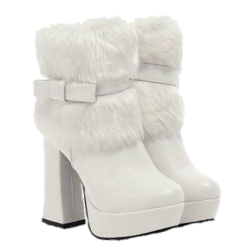 White fur boots