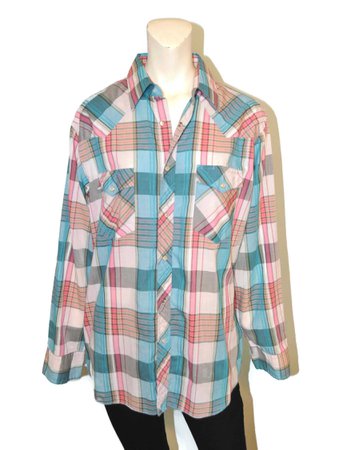 Vintage Wrangler Pearl Snap Long Sleeve Shirt Size 16x34 Tall