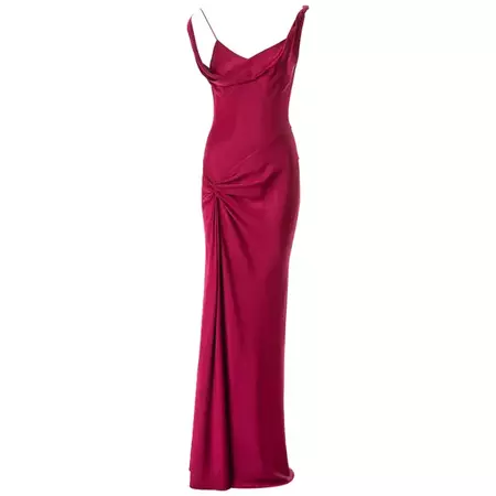 John Galliano crimson bias-cut satin evening dress, fw 1999 For Sale at 1stDibs