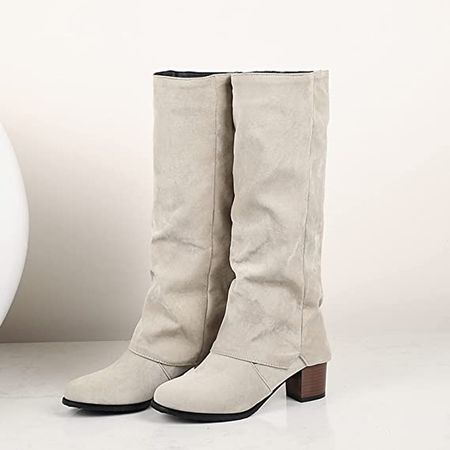 Amazon.com: Knee High Boots for Women Chunky Block Heel Wide Calf Boots Vintage Solid Color Suede Y2K Mid Tube Boots : Clothing, Shoes & Jewelry